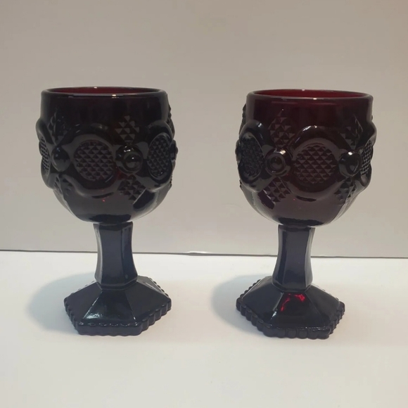 Avon Cape Cod Ruby Red Wine Goblets Vintage Glass 4.5"H Set Of 2 1980s - Picture 1 of 9